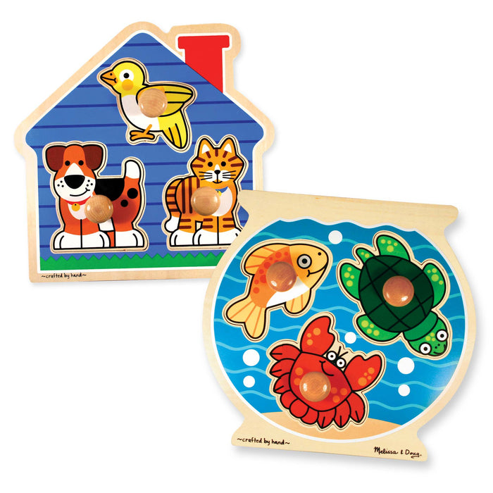 Wooden Jumbo Peg Puzzle 2-Pack: Fish Bowl, House Pets K1