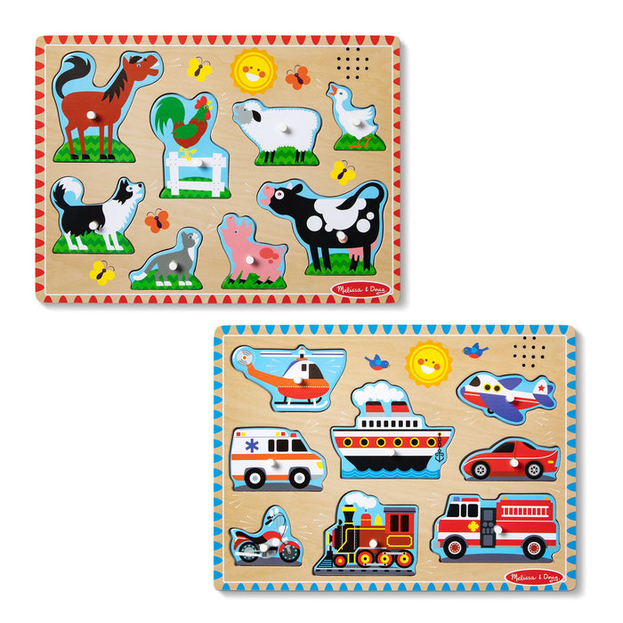 Wooden Sound Puzzle 2-Pack – Farm Animals, Vehicles Q7
