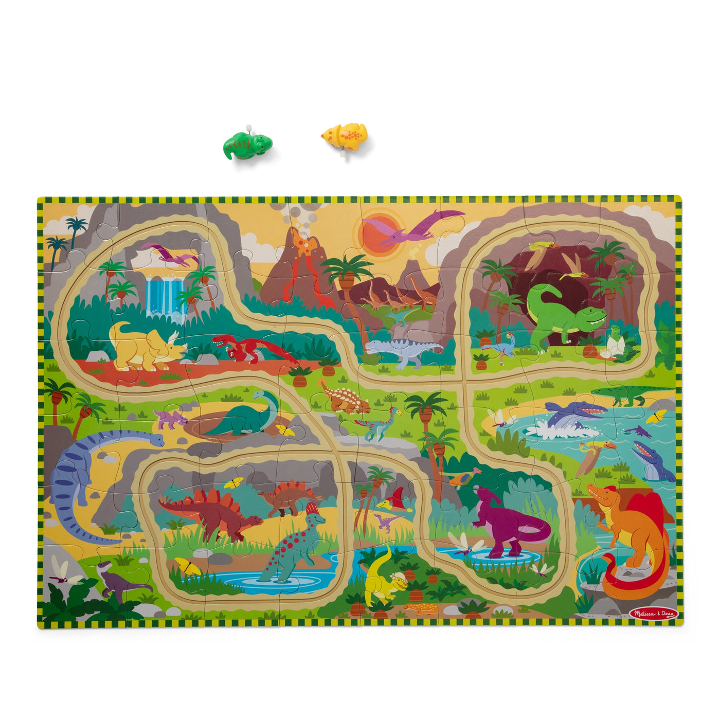 Dinosaur Adventure Tracks Floor Puzzle – 48 Pieces + 2 Wind-Up Dinosaurs L2
