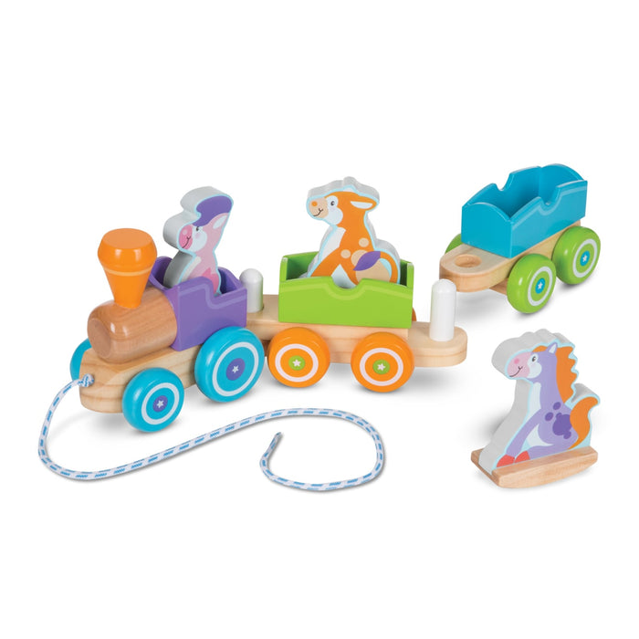 First Play Wooden Rocking Farm Animals Pull Train K9