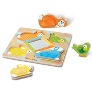 First Play Wooden Touch and Feel Puzzle Peek-a-Boo Pets With Mirror N3