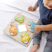 First Play Wooden Touch and Feel Puzzle Peek-a-Boo Pets With Mirror N3