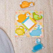 First Play Wooden Touch and Feel Puzzle Peek-a-Boo Pets With Mirror N3