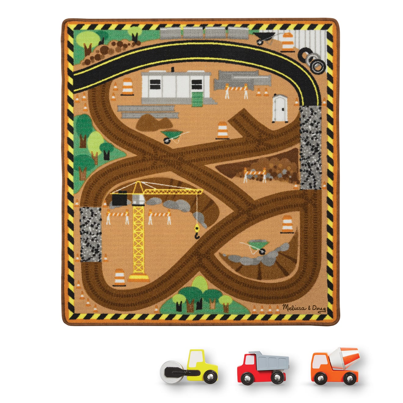 Round the Construction Zone Work Site Rug & Vehicle Set D9