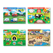 Wooden Peg Puzzle 4-Pack – Vehicles, Farm, Safari, Pets F0