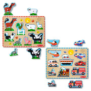 Wooden Sound Puzzle 2-Pack – Farm Animals, Vehicles Q7