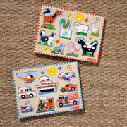Wooden Sound Puzzle 2-Pack – Farm Animals, Vehicles S8